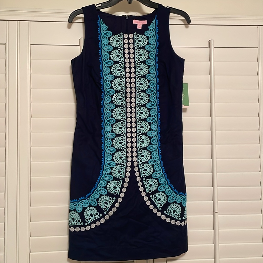 Lilly Pulitzer Stephanie Shift Dress True Navy Knot This Panel Embroidered